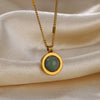 Oval Cat's Eye Pendant Stainless Steel Necklace With Mixed Gemstone Inlay Light Luxury Electroplating Design Unisex Clavicle Chain