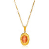 Oval Cat's Eye Pendant Stainless Steel Necklace With Mixed Gemstone Inlay Light Luxury Electroplating Design Unisex Clavicle Chain