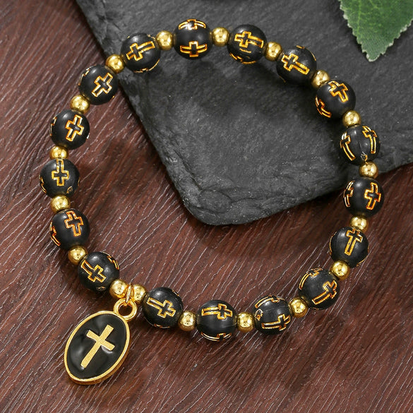 Oval Cross Pendant Bracelet Acrylic Alloy Handmade Geometric Style Unisex