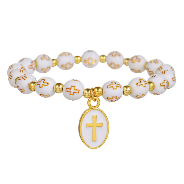 Oval Cross Pendant Bracelet Acrylic Alloy Handmade Geometric Style Unisex