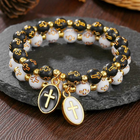 Oval Cross Pendant Bracelet Acrylic Alloy Handmade Geometric Style Unisex