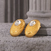 Oval Glass Stone 316L Stainless Steel Earrings With Geometric Pattern And Pvd Gold Plated For Women