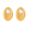 Oval Glass Stone 316L Stainless Steel Earrings With Geometric Pattern And Pvd Gold Plated For Women