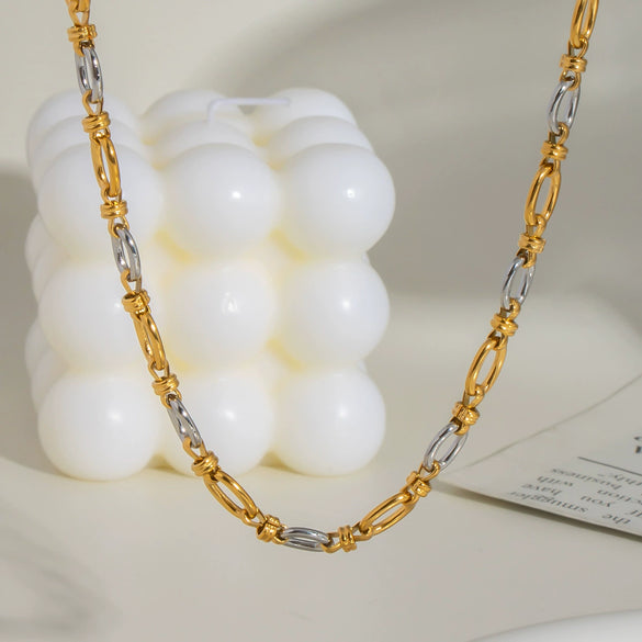 Oval Gold And Silver Color Matching Necklace Bracelet Suit Street Fashion Hip Hop O Word Chain Classic Stainless Steel Jewelry With Pvd Furnace Vacuum Real Gold Plating