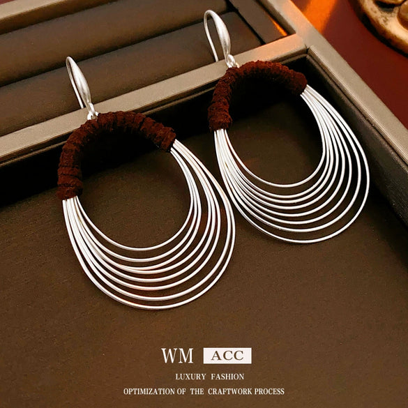 Oval Multilayered Iron And 925 Silver Electroplated Geometric Style Women's Earrings