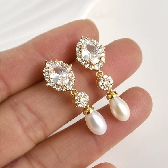 Oval Pearl Zircon Earrings Accessories Materials Copper Electroplated For Women Diy Handmade