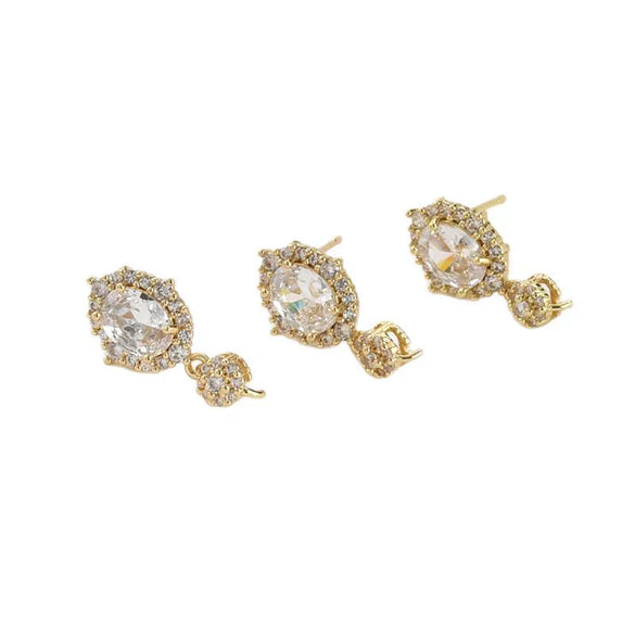 Oval Pearl Zircon Earrings Accessories Materials Copper Electroplated For Women Diy Handmade