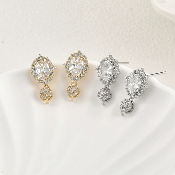 Oval Pearl Zircon Earrings Accessories Materials Copper Electroplated For Women Diy Handmade