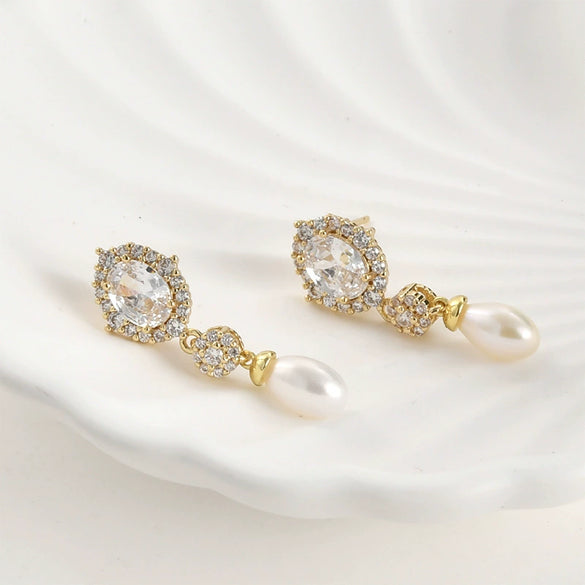 Oval Pearl Zircon Earrings Accessories Materials Copper Electroplated For Women Diy Handmade