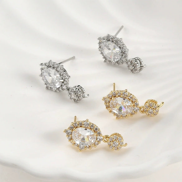 Oval Pearl Zircon Earrings Accessories Materials Copper Electroplated For Women Diy Handmade