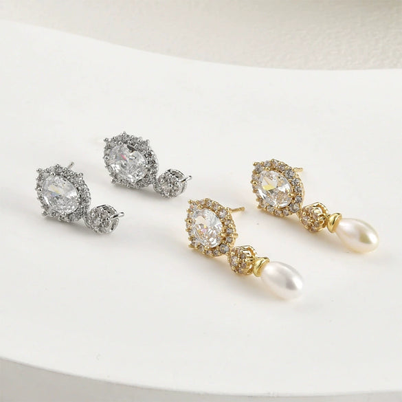 Oval Pearl Zircon Earrings Accessories Materials Copper Electroplated For Women Diy Handmade