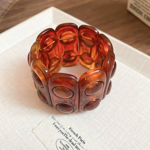 Oval Resin Turquoise Open Bracelet With Diamond Encrusted Alloy Electroplated Retro Exaggerated High End Fashion Bracelet