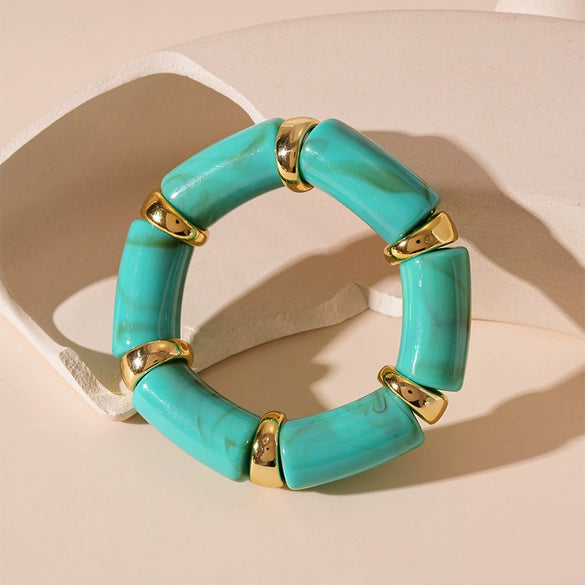Oval Resin Turquoise Open Bracelet With Diamond Encrusted Alloy Electroplated Retro Exaggerated High End Fashion Bracelet