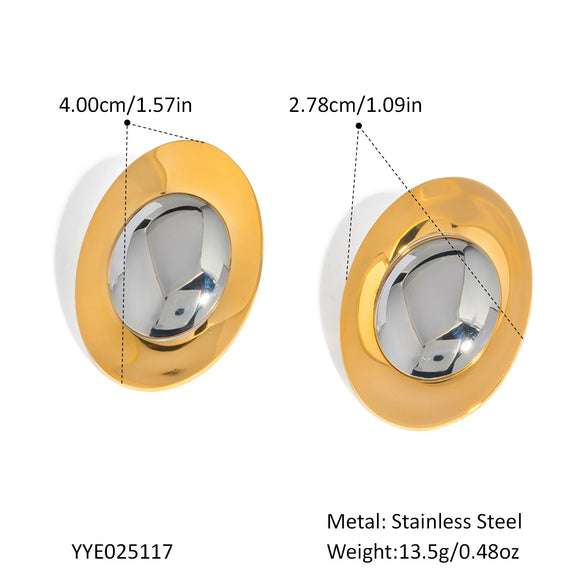 Oval Smooth Gold And Silver Color Matching Stainless Steel Earrings With Pvd Furnace Vacuum Real Gold Plating For Women Geometric Style