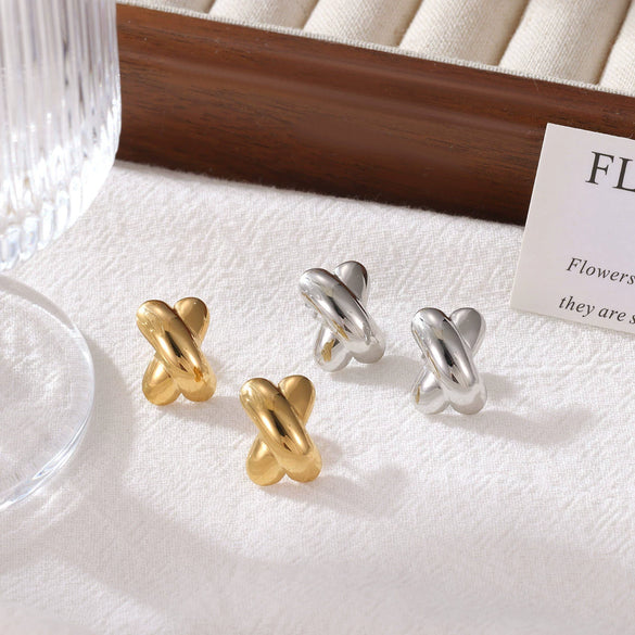 Oval Stainless Steel And Titanium Steel Geometric Heart Earrings With Electroplating Processing