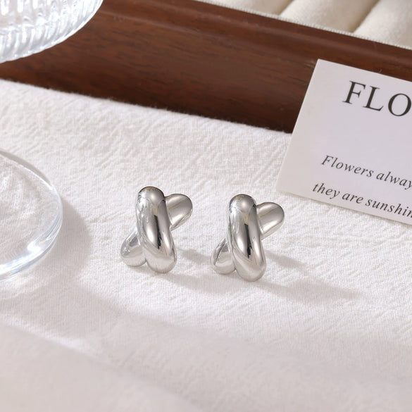 Oval Stainless Steel And Titanium Steel Geometric Heart Earrings With Electroplating Processing