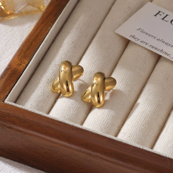 Oval Stainless Steel And Titanium Steel Geometric Heart Earrings With Electroplating Processing