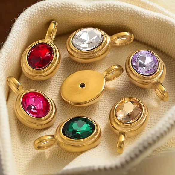 Oval Stainless Steel Niche Handmade Jewelry Pendant With Rhinestone Inlay And Electroplating