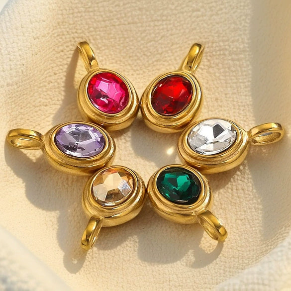 Oval Stainless Steel Niche Handmade Jewelry Pendant With Rhinestone Inlay And Electroplating
