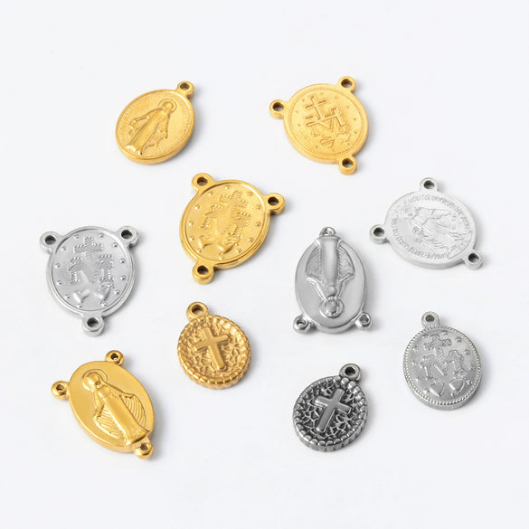 Oval Stainless Steel Religious Pendant Jewelry Accessories With Doublesided Pattern And Electroplating Treatment