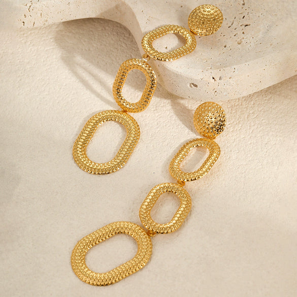 Oval Stainless Steel Women's Retro Exaggerated Geometric Animal Zodiac Pattern Electroplated Earrings