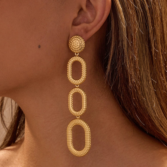 Oval Stainless Steel Women's Retro Exaggerated Geometric Animal Zodiac Pattern Electroplated Earrings