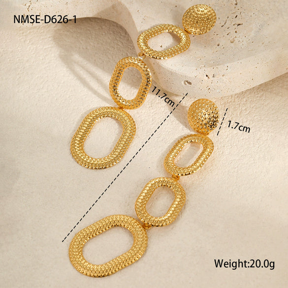 Oval Stainless Steel Women's Retro Exaggerated Geometric Animal Zodiac Pattern Electroplated Earrings