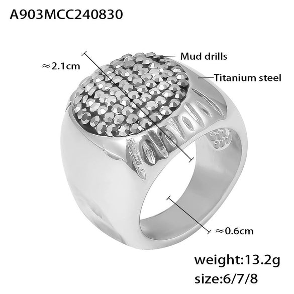 Oval Star Ring Titanium Steel Pvd Plated Geometric Style For Men And Women