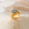 Oval Star Ring Titanium Steel Pvd Plated Geometric Style For Men And Women