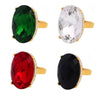 Oval Sticky Drill Glass 316L Stainless Steel 18K Gold Plated Retro Light Luxury Geometric Women's Ring