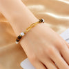 Oval Tiger Eye Woven Beaded Love Gem Pendant Stitching Bracelet In Maillard Style With Stainless Steel And Geometric Design Electroplated