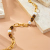 Oval Tiger Eye Woven Beaded Love Gem Pendant Stitching Bracelet In Maillard Style With Stainless Steel And Geometric Design Electroplated