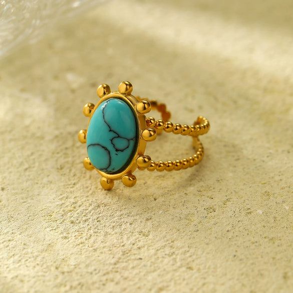 Oval Turquoise Stainless Steel Ring And Bracelet For Women Geometric Electroplating Fashion