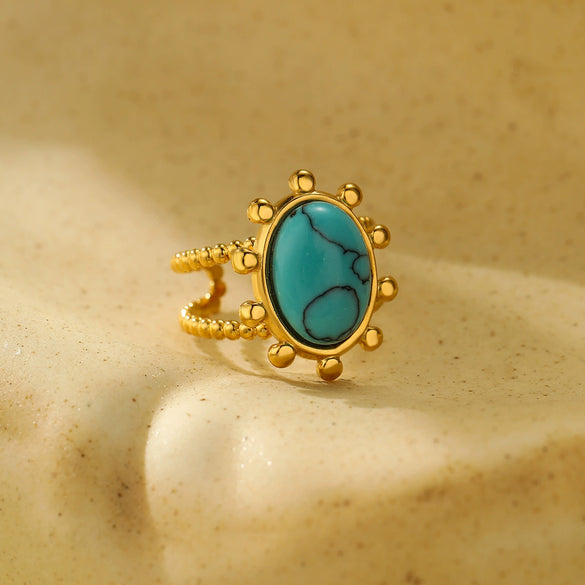 Oval Turquoise Stainless Steel Ring And Bracelet For Women Geometric Electroplating Fashion