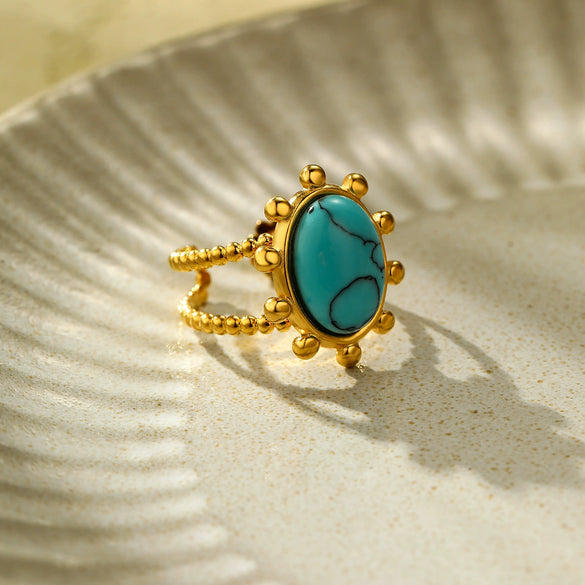 Oval Turquoise Stainless Steel Ring And Bracelet For Women Geometric Electroplating Fashion