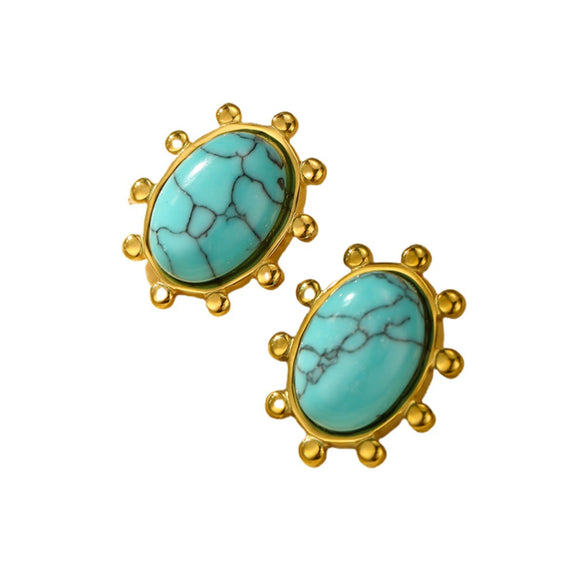 Oval Turquoise Titanium Steel Electroplated Women's Fashion Geometric Earrings