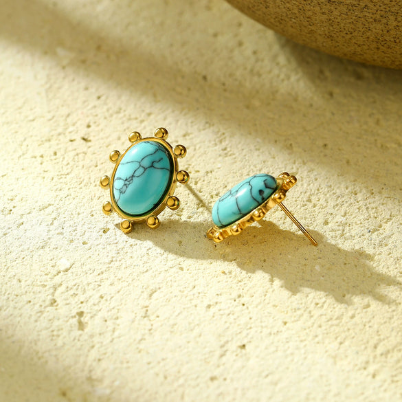 Oval Turquoise Titanium Steel Electroplated Women's Fashion Geometric Earrings