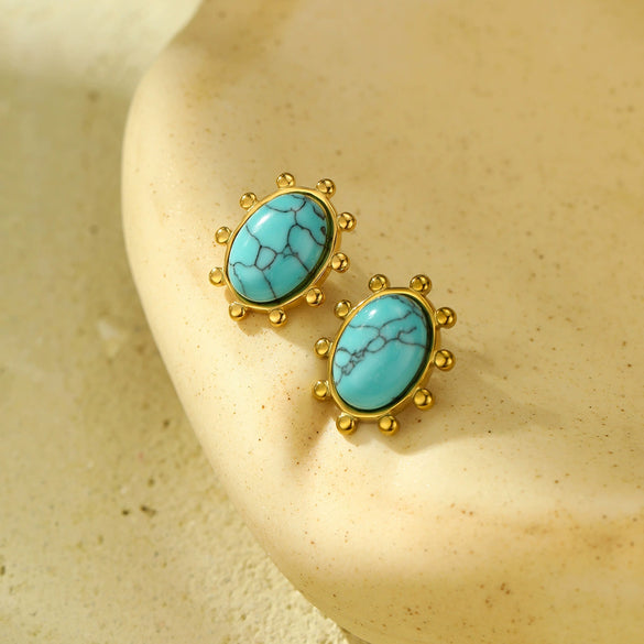 Oval Turquoise Titanium Steel Electroplated Women's Fashion Geometric Earrings