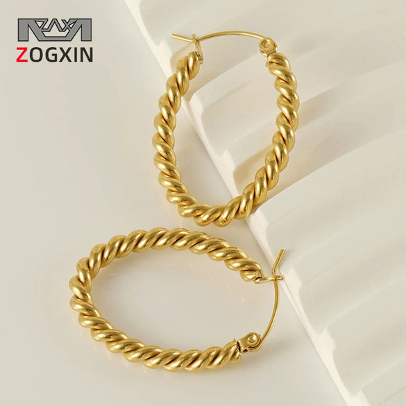 Oval Twist 316L Stainless Steel Women's Retro Geometric Earrings 18K Gold Plated Electroplated