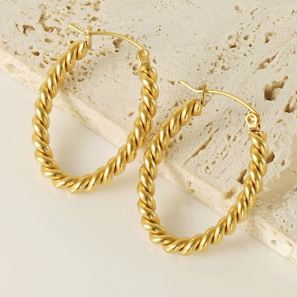 Oval Twist 316L Stainless Steel Women's Retro Geometric Earrings 18K Gold Plated Electroplated