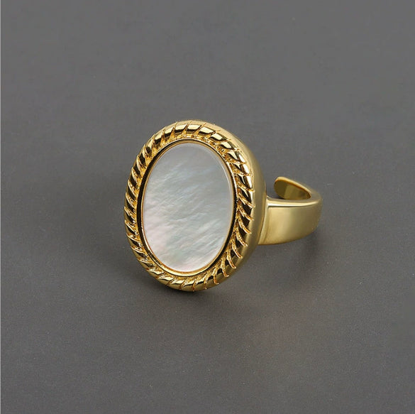 Oval White Shell Minimalist Open Girl Ring Accessories Copper Electroplated