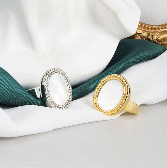 Oval White Shell Minimalist Open Girl Ring Accessories Copper Electroplated