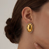 Oval Zircon Studded Stainless Steel Earrings For Women With Vacuum Electroplated Finish Simple Elegant Geometric Style