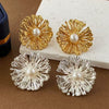 Oversized Hollow Geometric Statement Earrings In Electroplated Alloy With A Retro Floral Design And Minimalist Finish