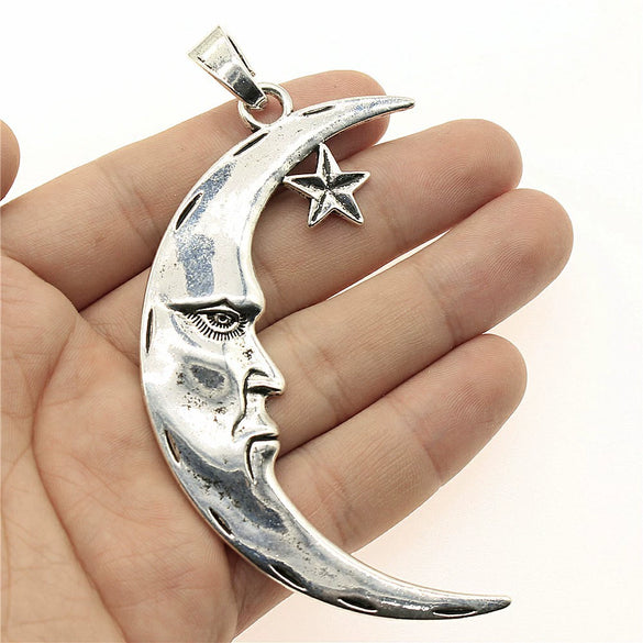 Oversized Moon And Star Pendant With Sun Moon And Stars Pattern Metal Electroplated