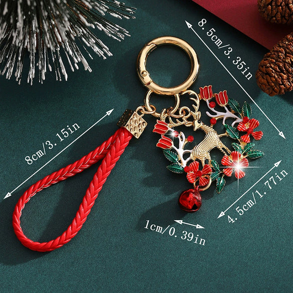 Painted Christmas Wreath Zinc Alloy Keychain Bag Charm Decorative Pendant Accessory