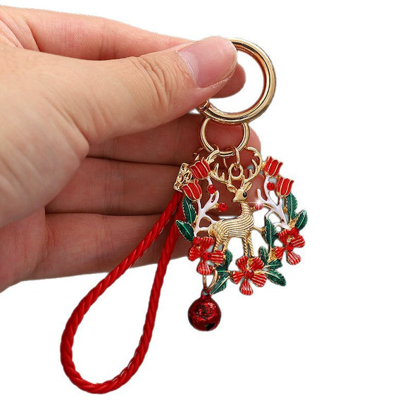 Painted Christmas Wreath Zinc Alloy Keychain Bag Charm Decorative Pendant Accessory