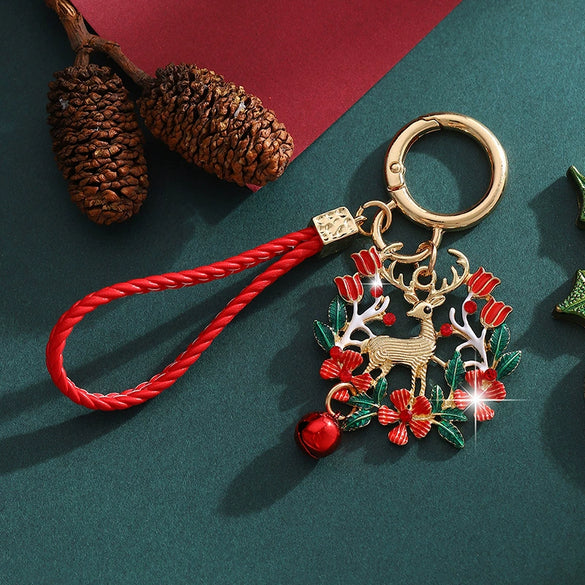 Painted Christmas Wreath Zinc Alloy Keychain Bag Charm Decorative Pendant Accessory