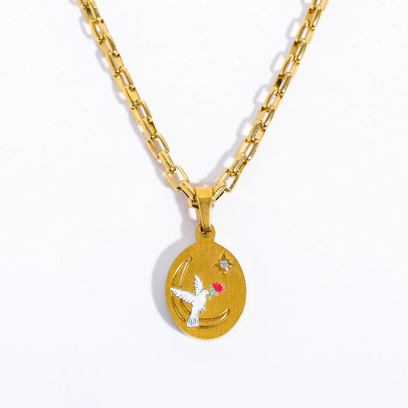 Painted Rabbit Flower Four Leaf Clover Warrior Guard Tarot Necklace Titanium Steel Vacuum Plated 18K True Gold Retro Style Animal Zodiac Shape For Women