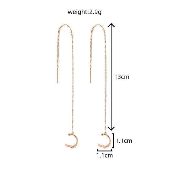 Pair Of New Fashion Copper Micro-Inlaid Zircon Branch Pendant Tassel Pierced Earrings